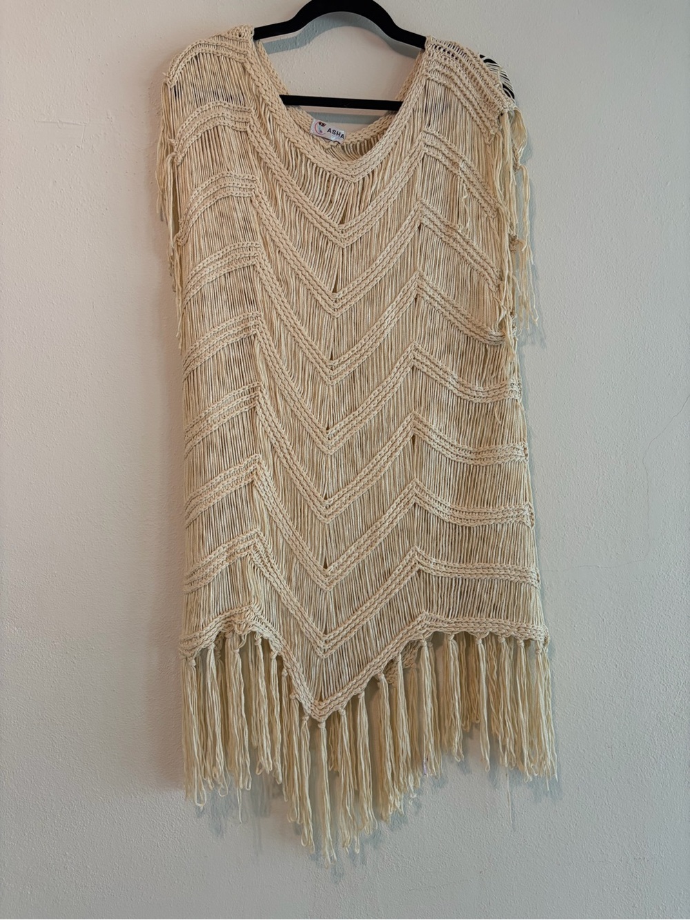 Boho Fringe Crochet Tunic Dress - Cream